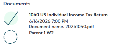 Green checkmark and submitted document file name.